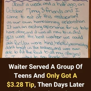 $3.28 tip irritates the waiter. When an unexpected letter arrives days later, eyes widen.