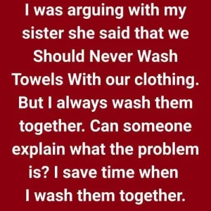 I was arguing with my sister. She said that we should never wash towels with our clothing.