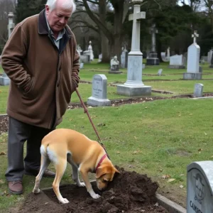 An old man was cleaning up his son’s grave when his dog started digging something in the ground. The discovery alarmed the entire village