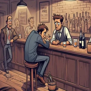 A depressed man walks into a bar and sits down.