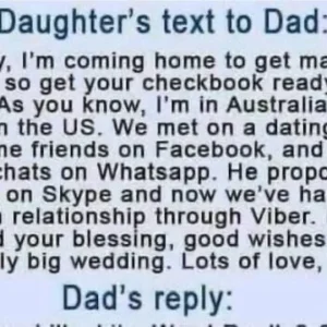 Daughters text to Dad, Funny!!!