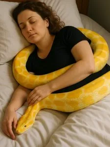 The woman raised a huge python at home: one day the snake began to behave strangely, stopped eating and wrapped itself around the waist of the owner,