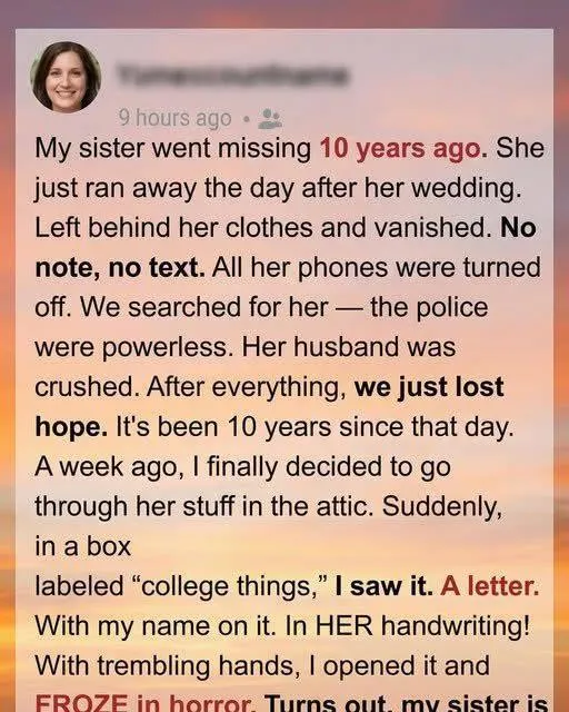 My Sister Vanished After Her Wedding And Ten Years Later Her Letter Finally Explained Everything