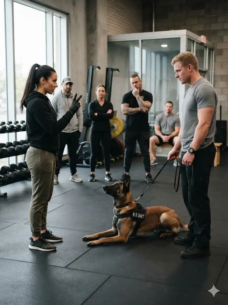 Unassuming Visitor Silences Arrogant Gym Members By Commanding Their Working Dog