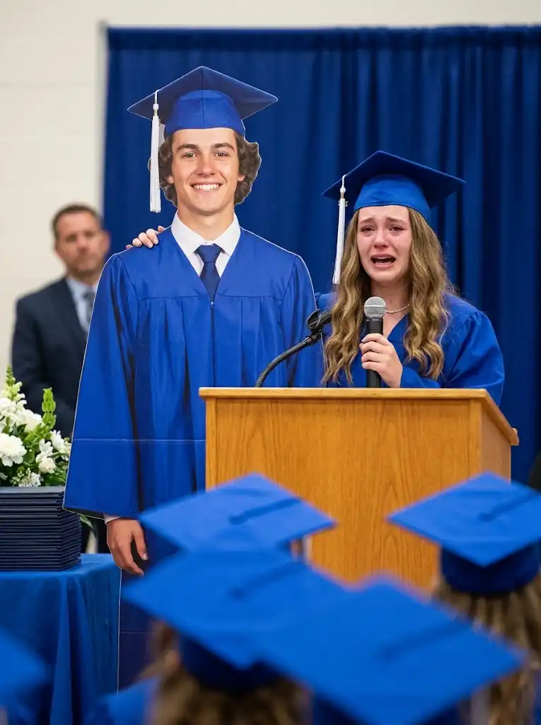 Sister Shocks Graduation Crowd By Bringing Cardboard Cutout Of Her Twin Brother